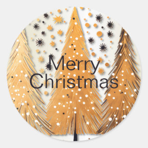 Golden Christmas Trees Shiny Snowflakes Holidays Classic Round Sticker