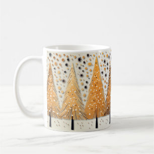 Golden Christmas Trees Shiny Snowflakes Holidays Coffee Mug