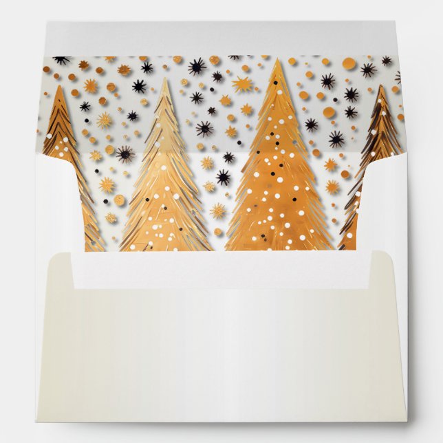 Golden Christmas Trees Shiny Snowflakes Holidays Envelope (Back (Bottom))
