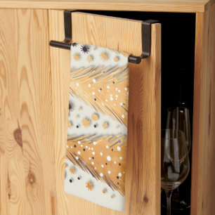 Golden Christmas Trees Shiny Snowflakes Holidays Tea Towel