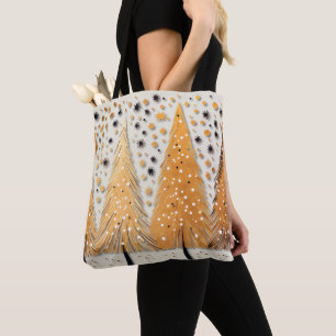 Golden Christmas Trees Shiny Snowflakes Holidays Tote Bag