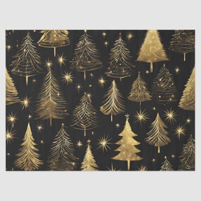 Golden Christmas Trees Wrapping Decoupage Craft  Tissue Paper (Front)