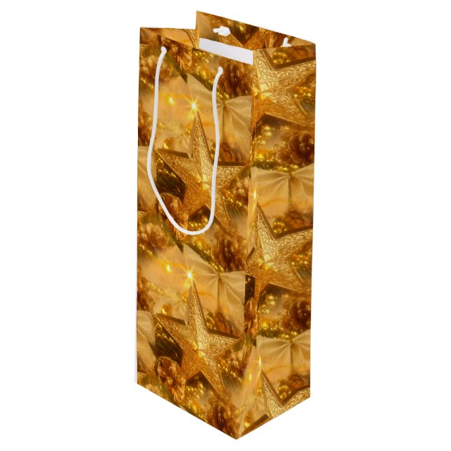 Golden Christmas Wine Gift Bag (Front Angled)