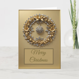 Golden Christmas Wreath 5" x 7" Folded Greeting Card