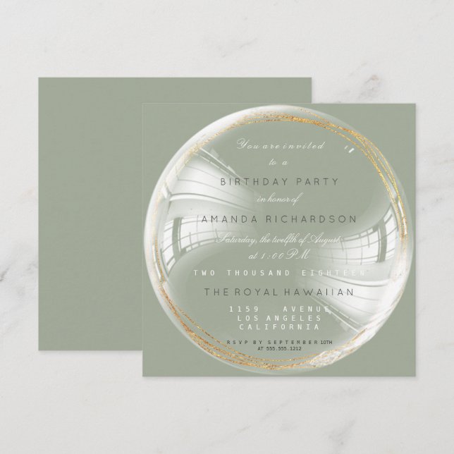 Golden Circle Bubble Birthday Bachelorette Invitation (Front/Back)