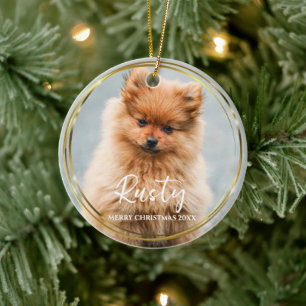 Golden Circle Frame Pet Name  Ceramic Tree Decoration