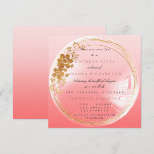 Golden Circle Peach Bubble Birthday Ombre Invitation