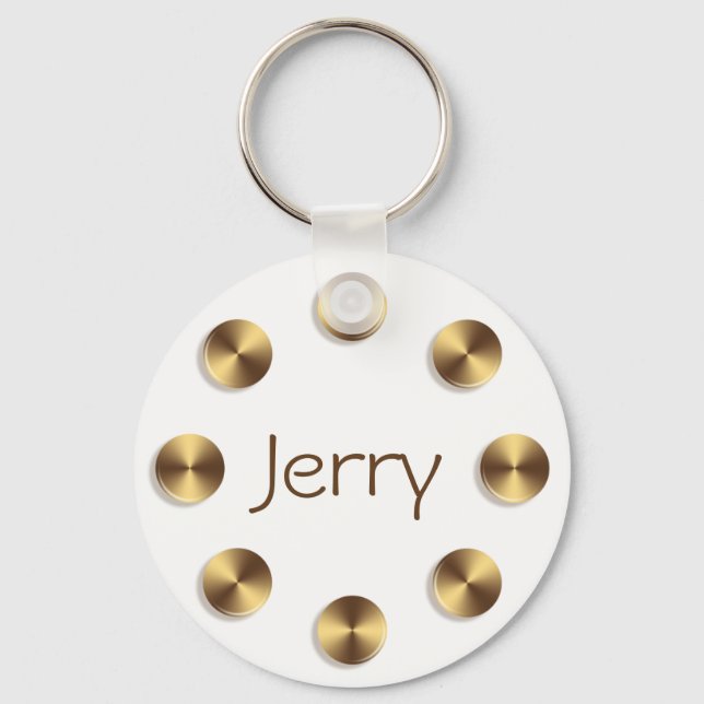 Golden circles design. Name. Key Ring (Front)