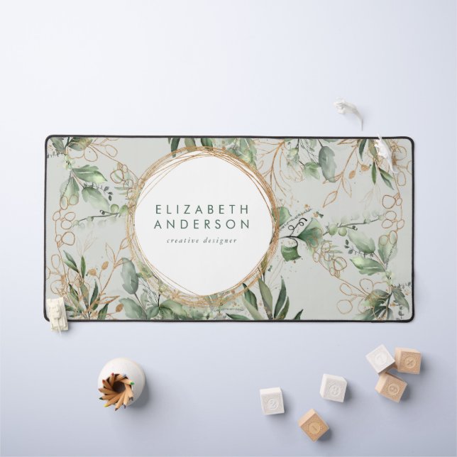 Golden Circles Eucalyptus Elegant Green Big Mouse Desk Mat (Kids Table)