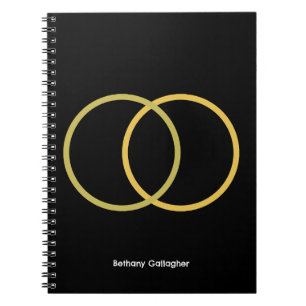 Golden Circles on Black – Personalised Minimalist  Notebook