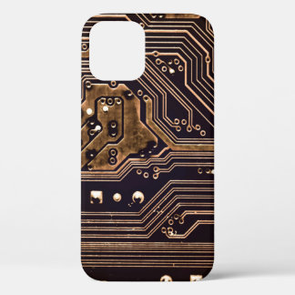 Golden circuit board. Electronic computer hardware iPhone 12 Case