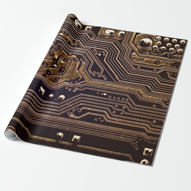 Golden circuit board. Electronic computer hardware Wrapping Paper (Unrolled)