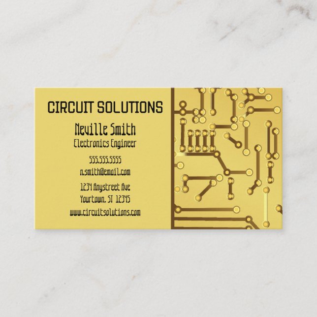 Golden Circuit Board Electronics Tech Business Card (Front)