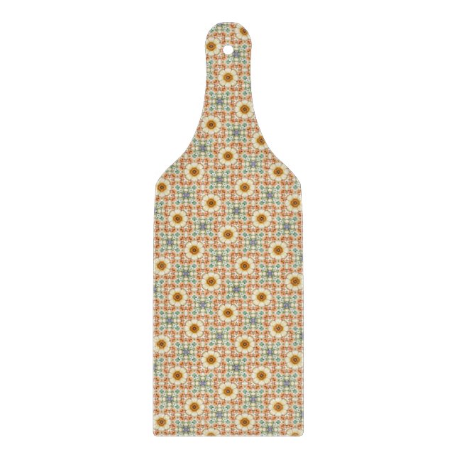Golden Citrus Tile – Sunny Floral Mosaic Cutting Board (Front)