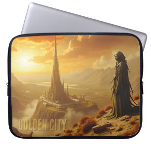 Golden City Futuristic Sci Fi Fantasy Art Laptop Sleeve