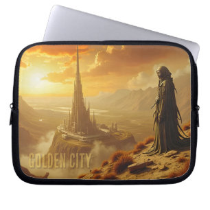 Golden City Futuristic Sci Fi Fantasy Art Laptop Sleeve