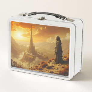 Golden City Futuristic Sci Fi Fantasy Art Metal Lunch Box