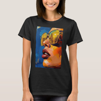 Golden City Lights – Pop Art Woman with Sunglasses T-Shirt