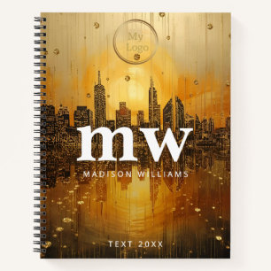 golden city skyline logo sparkly glitter drops notebook