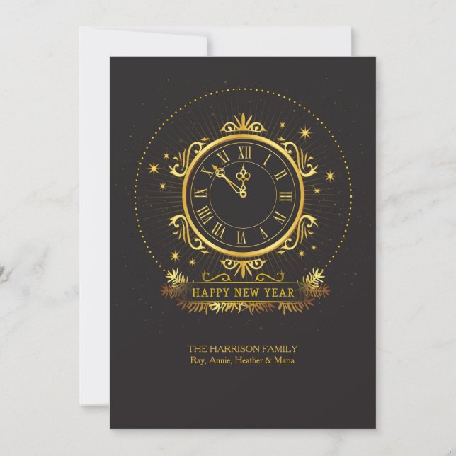 Golden Clock Holiday Card (Front)