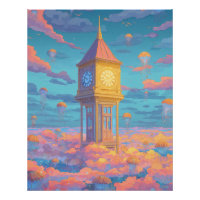 Golden Clock Tower Pastel Sky Fantasy Art