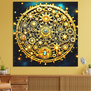 Golden Clockwork Celestial Art Canvas Print