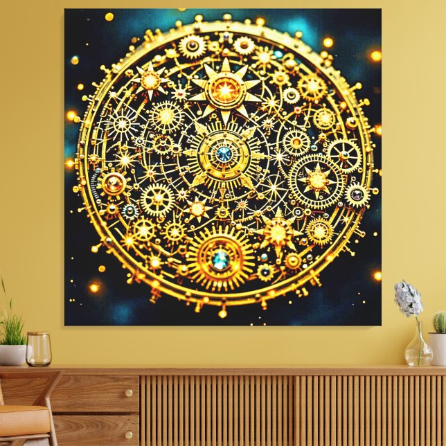 Golden Clockwork Celestial Art Canvas Print (Insitu(LivingRoom))