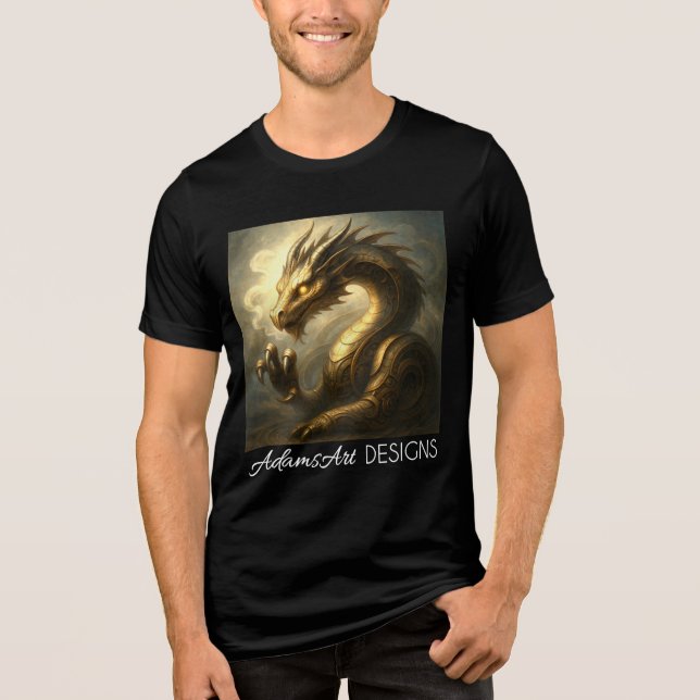Golden Clockwork Dragon Fantasy Art  Tri-Blend Shirt (Front)