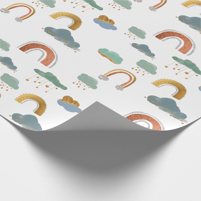 Golden Clouds and Rainbows - Kids Wrapping Paper (Corner)