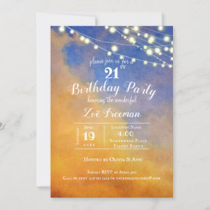 Golden Clouds in Blue Sky   21st Birthday Invitation