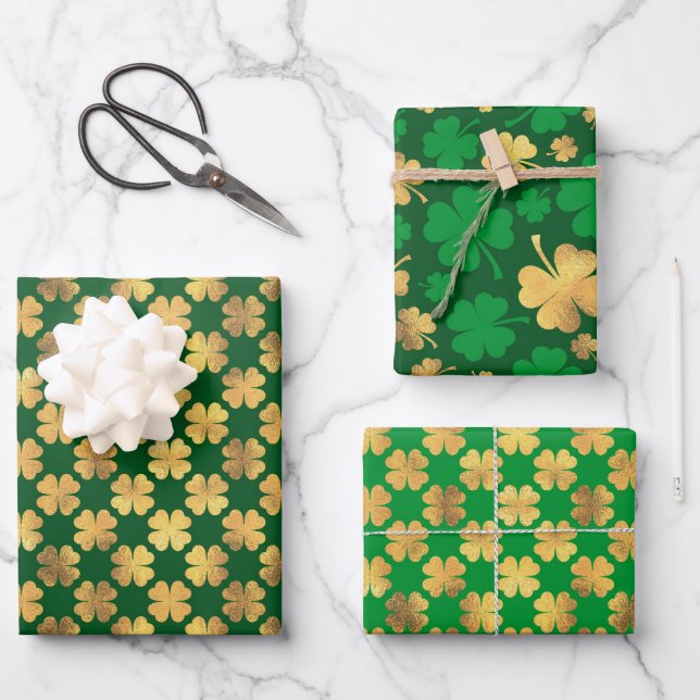 Golden Clover Charm 🍀 Wrapping Paper Sheet (Front)