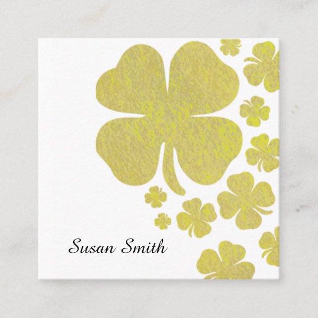 Golden Clover Shamrock Elegant Jewellery Display Square Business Card (Front)