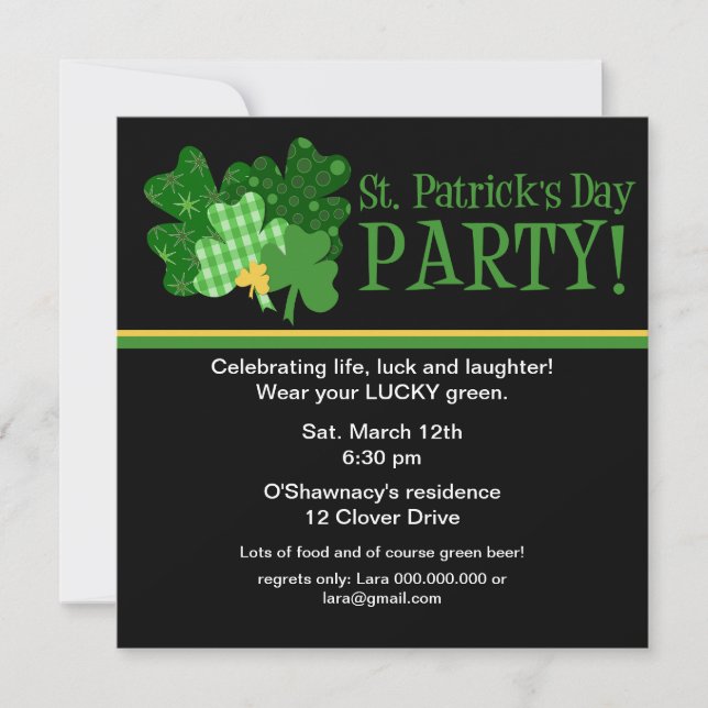 Golden Clover St/ Patrick's Day Party Invitation (Front)