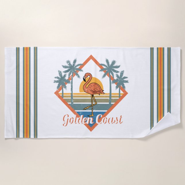Golden Coast Flamingo Sunset Beach Towel (Front)