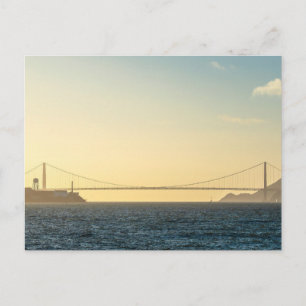 Golden Coastal Bridge Sunset Photo Art Postcard