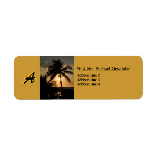 Golden Coastline Sunset Palm Tree with Monogram