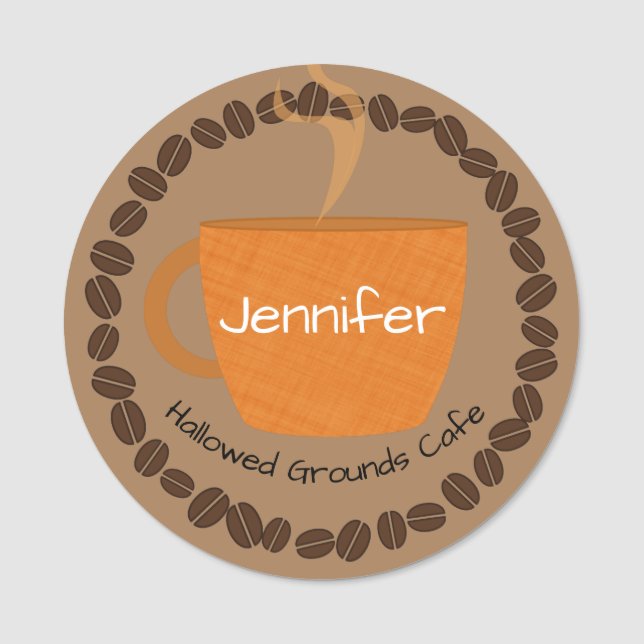 Golden Coffee Cup and Coffee Beans Name Tag (Front)