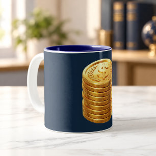 Golden Coin Stack Navy and Gold Mug