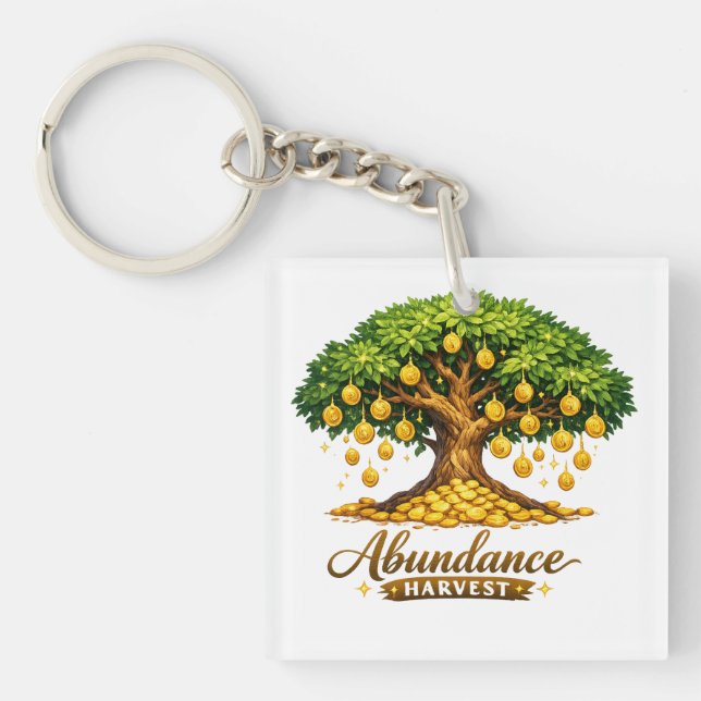 Golden Coin Tree Square Keychain (Front)