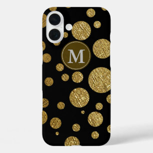 golden-color polka-dots on black iPhone 16 plus case