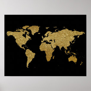 golden color world map poster