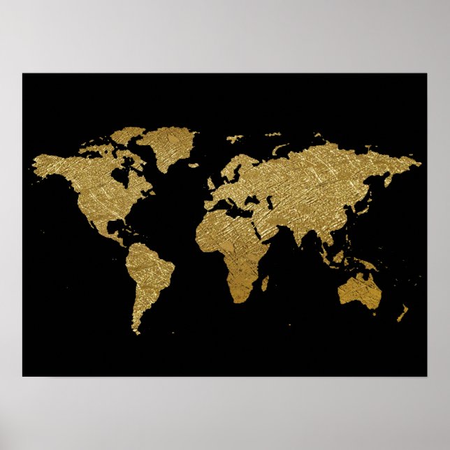 golden color world map poster (Front)