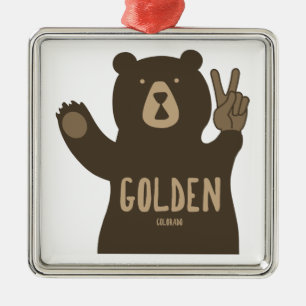 Golden Colorado Peace Bear Metal Tree Decoration