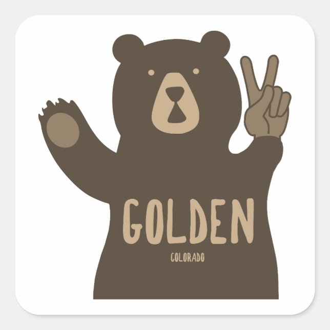 Golden Colorado Peace Bear Square Sticker (Front)