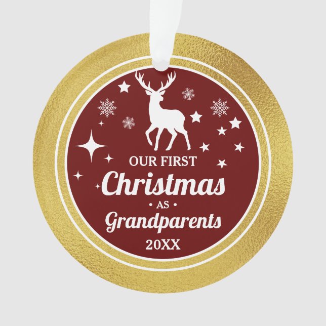 Golden Colour Grandparent's First Christmas  Ornament (Front)