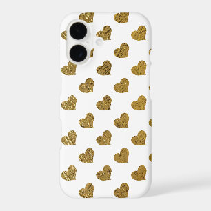 golden-colour hearts on white