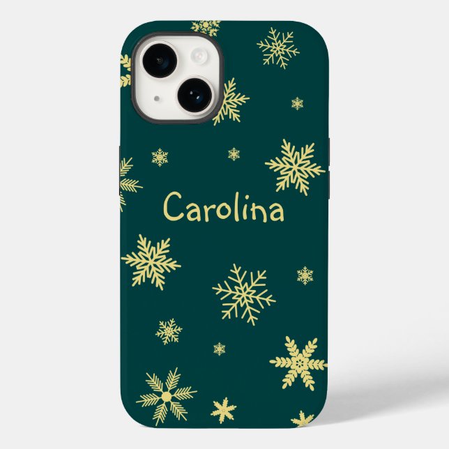 golden colour snowflakes name teal Case-Mate iPhone case (Back)