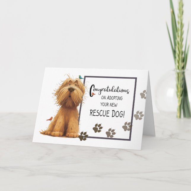 Golden Coloured Shaggy Dog Congratulations Adoptin Card (Front)