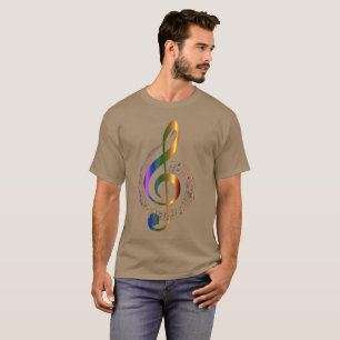Golden Colourful Treble Clef Music Notes Swirl T-Shirt