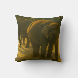 Golden Companions – Elephant Trio in Warm Light Cushion